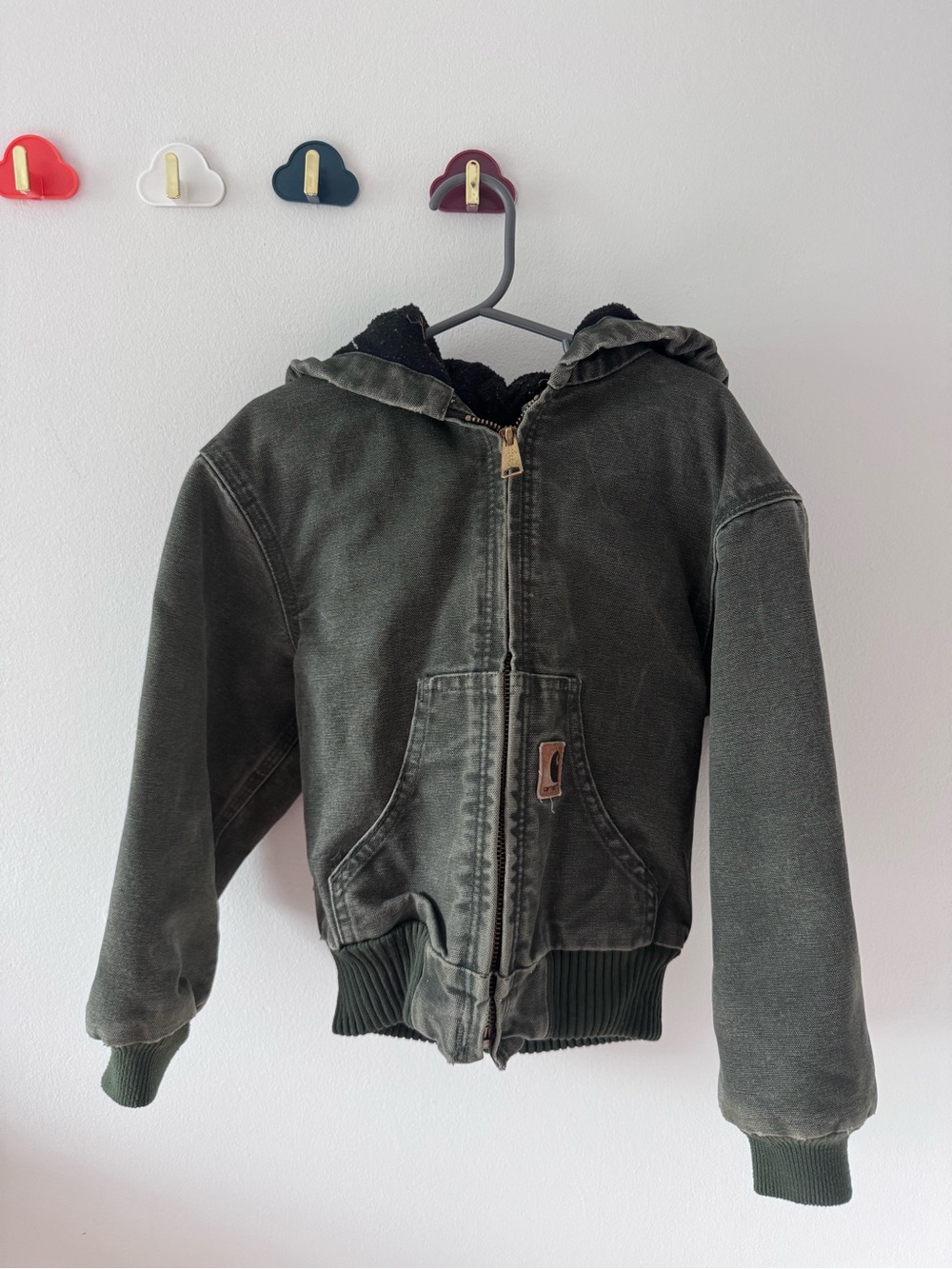 Kids Vintage Carhartt Hooded Zip-Up Jacket - Olive Green